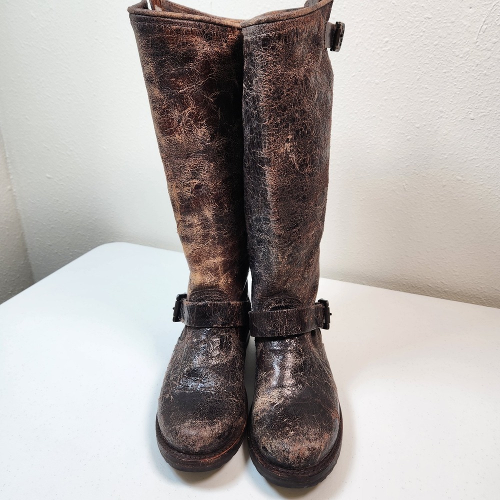 Frye Veronica Slouch Boot Chocol Crackle Leather Knee High Sz 7 B MSRP $ 368
